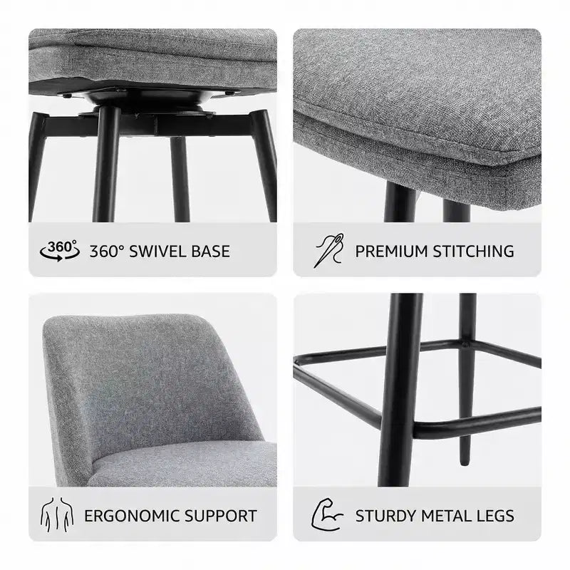 Homy Casa Set di 2 Sgabelli da Bar Girevoli con Altezza Bancone e Seduta Imbottita, Altezza Seduta 65 cm
