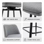 Homy Casa Set di 2 Sgabelli da Bar Girevoli con Altezza Bancone e Seduta Imbottita, Altezza Seduta 65 cm