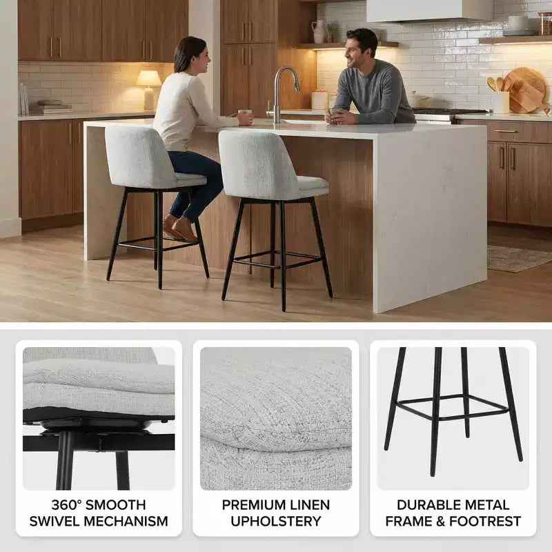 Homy Casa Set di 2 Sgabelli da Bar Girevoli con Altezza Bancone e Seduta Imbottita, Altezza Seduta 65 cm