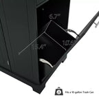 Pexfix Isola da Cucina con Mobiletto Porta Pattumiera e Presa di Corrente e Scaffale Portaoggetti e 3 Cassetti e 3 Ripiani Laterali Aperti per Bidone della Spazzatura da 38 Litri Nero