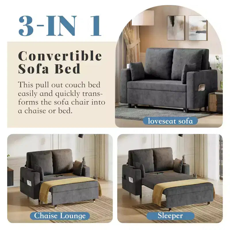 Divano letto estraibile 3-in-1, Divano letto a 2 posti, Divano letto estraibile full-size con portabicchieri, per soggiorno, camera da letto, appartamento