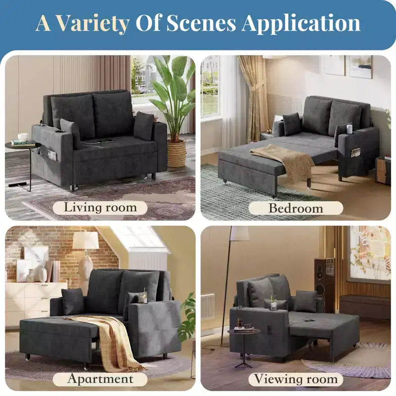 Divano letto estraibile 3-in-1, Divano letto a 2 posti, Divano letto estraibile full-size con portabicchieri, per soggiorno, camera da letto, appartamento