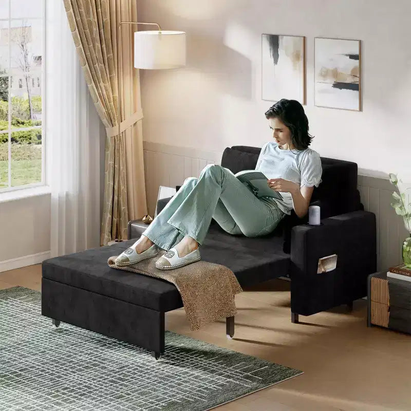Divano letto estraibile 3-in-1, Divano letto a 2 posti, Divano letto estraibile full-size con portabicchieri, per soggiorno, camera da letto, appartamento