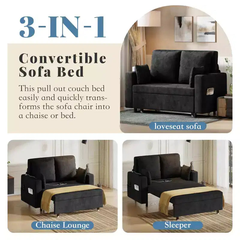 Divano letto estraibile 3-in-1, Divano letto a 2 posti, Divano letto estraibile full-size con portabicchieri, per soggiorno, camera da letto, appartamento