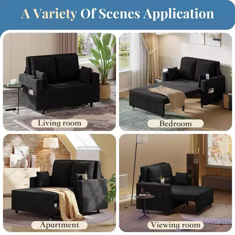 Divano letto estraibile 3-in-1, Divano letto a 2 posti, Divano letto estraibile full-size con portabicchieri, per soggiorno, camera da letto, appartamento