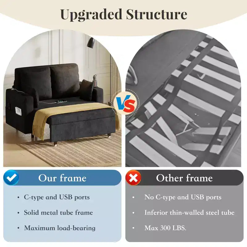 Divano letto estraibile 3-in-1, Divano letto a 2 posti, Divano letto estraibile full-size con portabicchieri, per soggiorno, camera da letto, appartamento