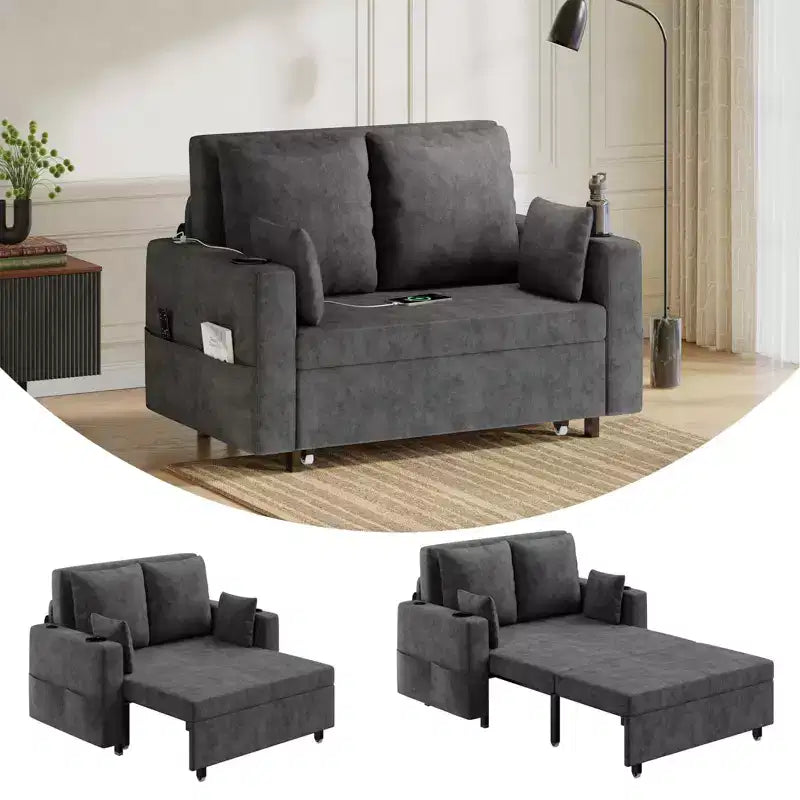 Divano letto estraibile 3-in-1, Divano letto a 2 posti, Divano letto estraibile full-size con portabicchieri, per soggiorno, camera da letto, appartamento