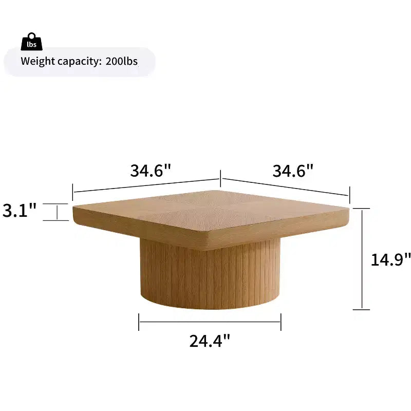 Tavolino quadrato scanalato Okak Vintage con motivo a parquet, tavolino centrale in impiallacciatura di legno massello per soggiorno, camera da letto