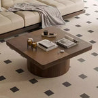 Tavolino quadrato scanalato Okak Vintage con motivo a parquet, tavolino centrale in impiallacciatura di legno massello per soggiorno, camera da letto