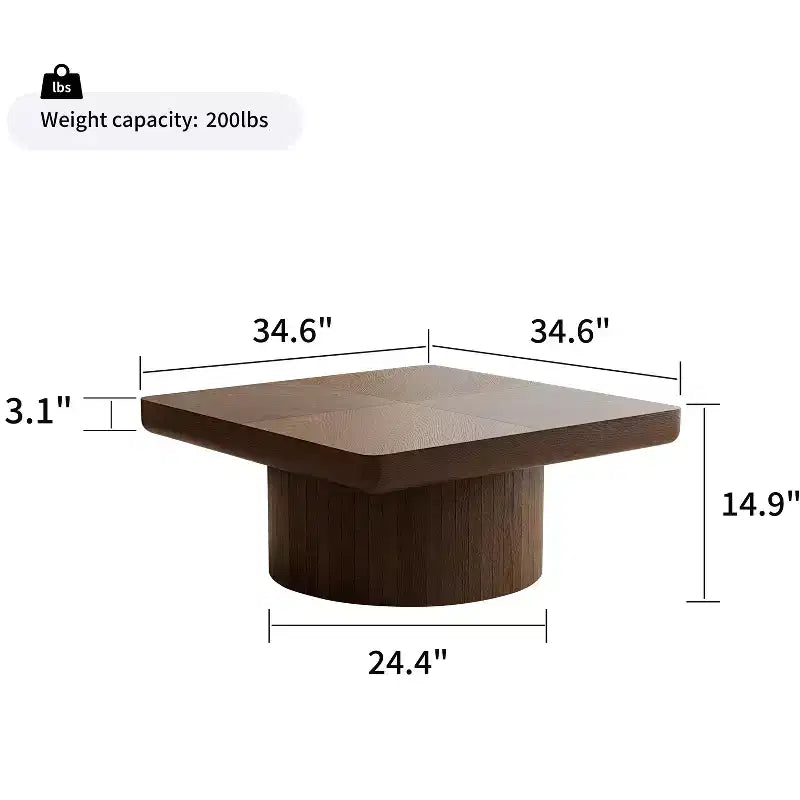 Tavolino quadrato scanalato Okak Vintage con motivo a parquet, tavolino centrale in impiallacciatura di legno massello per soggiorno, camera da letto