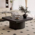 Tavolino quadrato scanalato Okak Vintage con motivo a parquet, tavolino centrale in impiallacciatura di legno massello per soggiorno, camera da letto