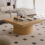 Tavolino quadrato scanalato Okak Vintage con motivo a parquet, tavolino centrale in impiallacciatura di legno massello per soggiorno, camera da letto