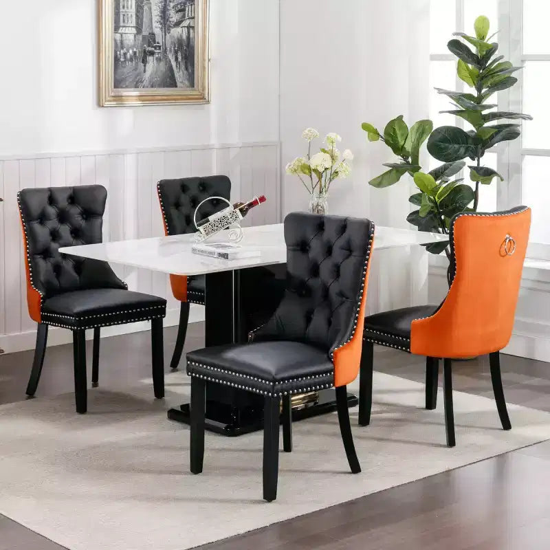 Set di 2 sedie da pranzo moderne con schienale ad ala, rivestimento in PU, dettaglio schienale in velluto, senza braccioli per cucina o sala da pranzo - Panipeachy