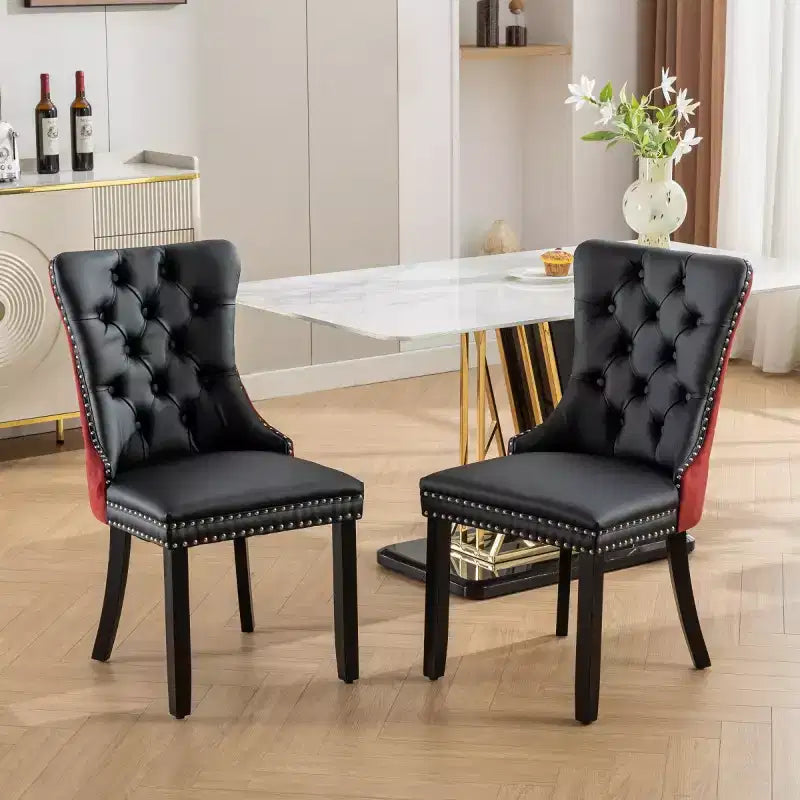 Set di 2 sedie da pranzo moderne con schienale ad ala, rivestimento in PU, dettaglio schienale in velluto, senza braccioli per cucina o sala da pranzo - Panipeachy