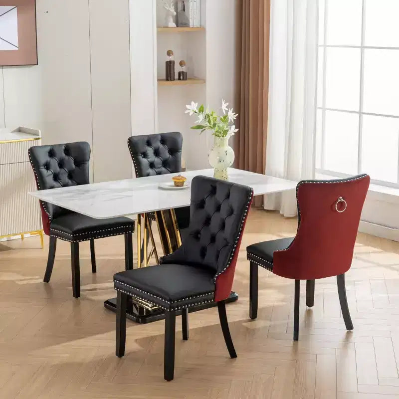 Set di 2 sedie da pranzo moderne con schienale ad ala, rivestimento in PU, dettaglio schienale in velluto, senza braccioli per cucina o sala da pranzo - Panipeachy