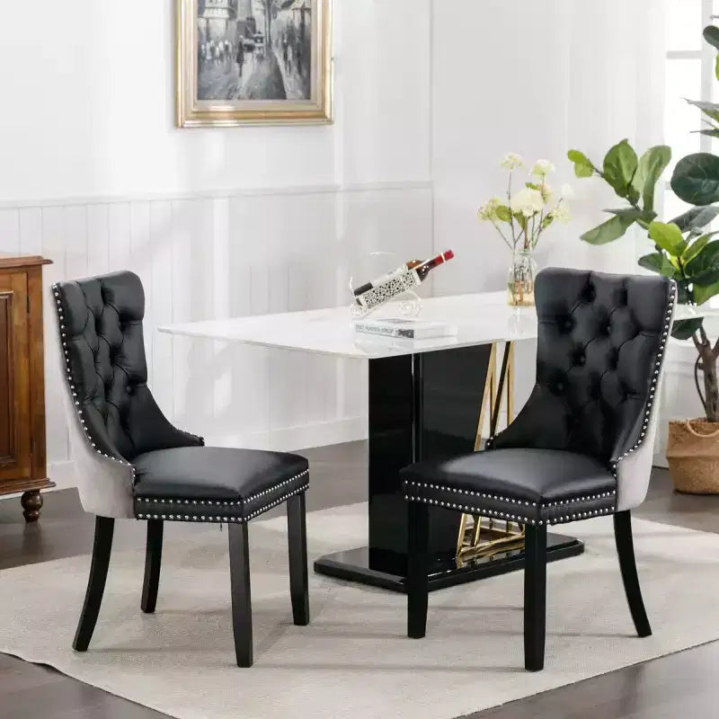 Set di 2 sedie da pranzo moderne con schienale ad ala, rivestimento in PU, dettaglio schienale in velluto, senza braccioli per cucina o sala da pranzo - Panipeachy
