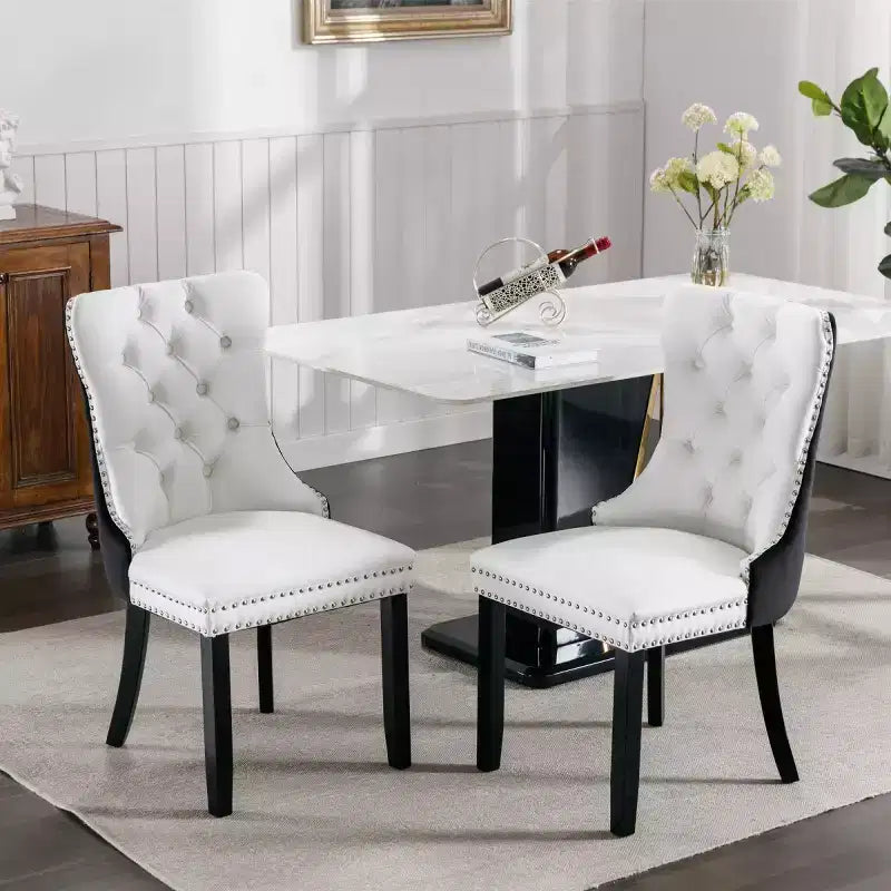 Set di 2 sedie da pranzo moderne con schienale ad ala, rivestimento in PU, dettaglio schienale in velluto, senza braccioli per cucina o sala da pranzo - Panipeachy