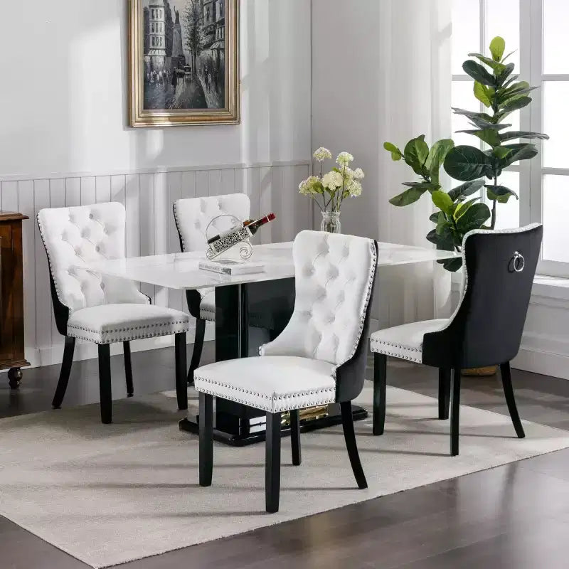 Set di 2 sedie da pranzo moderne con schienale ad ala, rivestimento in PU, dettaglio schienale in velluto, senza braccioli per cucina o sala da pranzo - Panipeachy