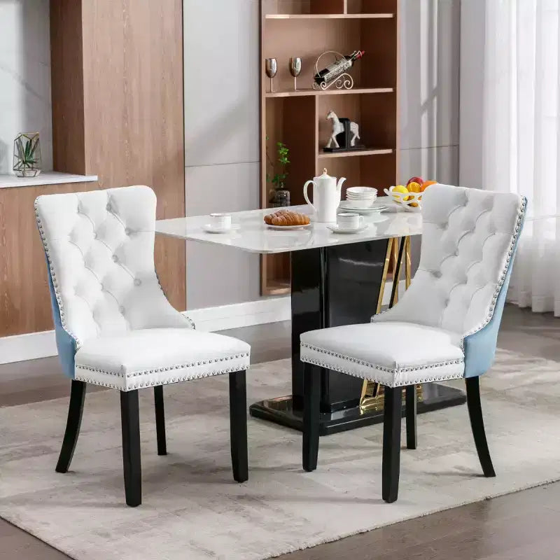 Set di 2 sedie da pranzo moderne con schienale ad ala, rivestimento in PU, dettaglio schienale in velluto, senza braccioli per cucina o sala da pranzo - Panipeachy