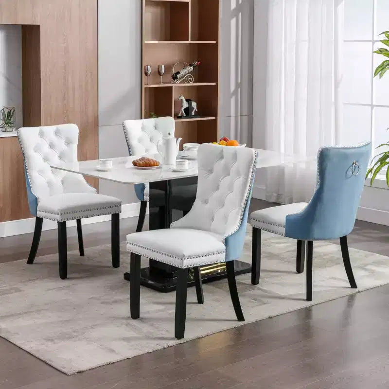 Set di 2 sedie da pranzo moderne con schienale ad ala, rivestimento in PU, dettaglio schienale in velluto, senza braccioli per cucina o sala da pranzo - Panipeachy