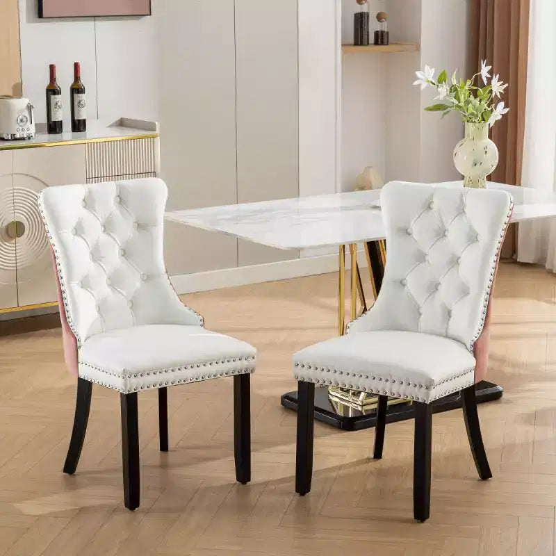 Set di 2 sedie da pranzo moderne con schienale ad ala, rivestimento in PU, dettaglio schienale in velluto, senza braccioli per cucina o sala da pranzo - Panipeachy