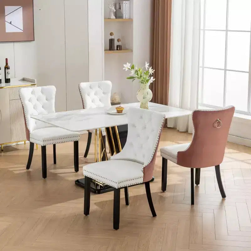 Set di 2 sedie da pranzo moderne con schienale ad ala, rivestimento in PU, dettaglio schienale in velluto, senza braccioli per cucina o sala da pranzo - Panipeachy