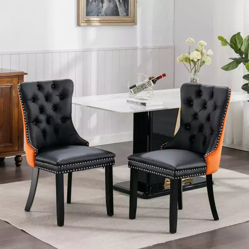 Set di 2 sedie da pranzo moderne con schienale ad ala, rivestimento in PU, dettaglio schienale in velluto, senza braccioli per cucina o sala da pranzo - Panipeachy