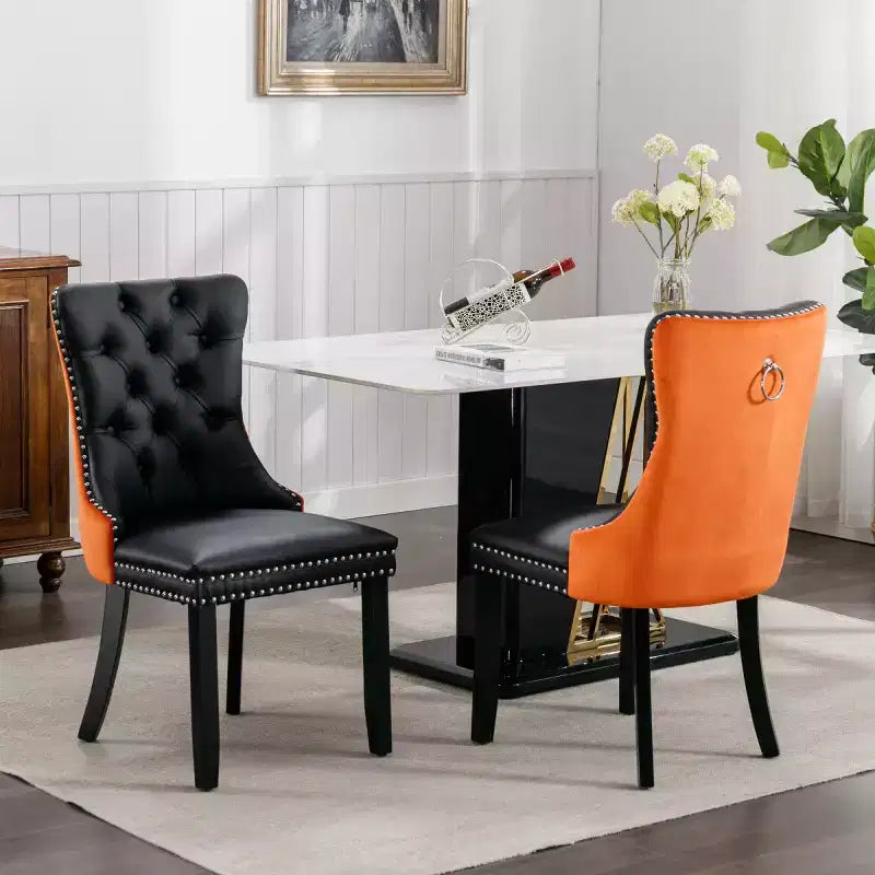 Set di 2 sedie da pranzo moderne con schienale ad ala, rivestimento in PU, dettaglio schienale in velluto, senza braccioli per cucina o sala da pranzo - Panipeachy