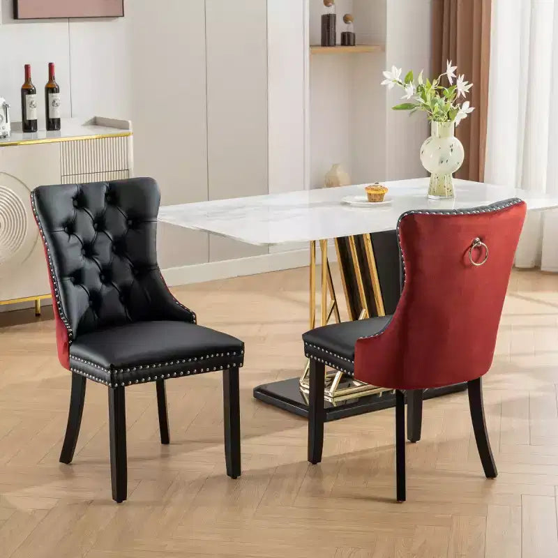 Set di 2 sedie da pranzo moderne con schienale ad ala, rivestimento in PU, dettaglio schienale in velluto, senza braccioli per cucina o sala da pranzo - Panipeachy