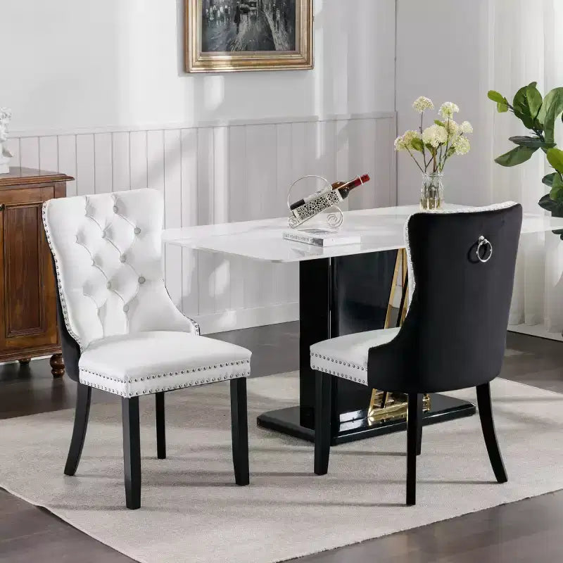 Set di 2 sedie da pranzo moderne con schienale ad ala, rivestimento in PU, dettaglio schienale in velluto, senza braccioli per cucina o sala da pranzo - Panipeachy