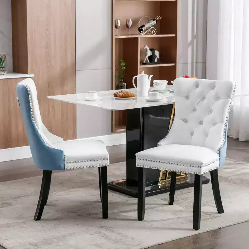 Set di 2 sedie da pranzo moderne con schienale ad ala, rivestimento in PU, dettaglio schienale in velluto, senza braccioli per cucina o sala da pranzo - Panipeachy