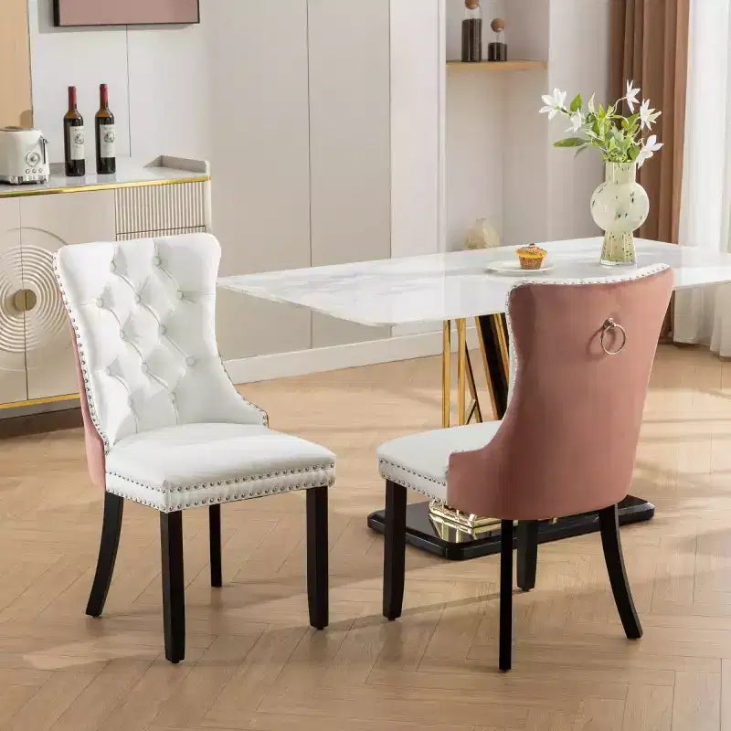 Set di 2 sedie da pranzo moderne con schienale ad ala, rivestimento in PU, dettaglio schienale in velluto, senza braccioli per cucina o sala da pranzo - Panipeachy