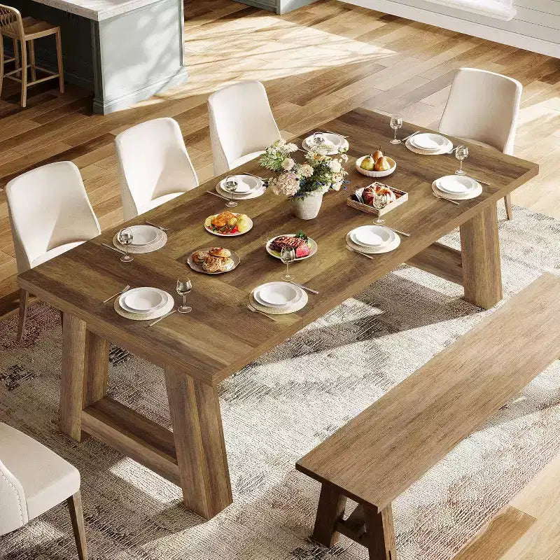 Tavolo da pranzo Lantine 70.5'' per 6-8 persone, tavolo da cucina in legno stile rustico, tavolo da pranzo rettangolare per casa, sala da pranzo