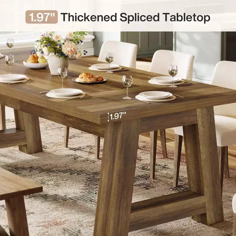 Tavolo da pranzo Lantine 70.5'' per 6-8 persone, tavolo da cucina in legno stile rustico, tavolo da pranzo rettangolare per casa, sala da pranzo