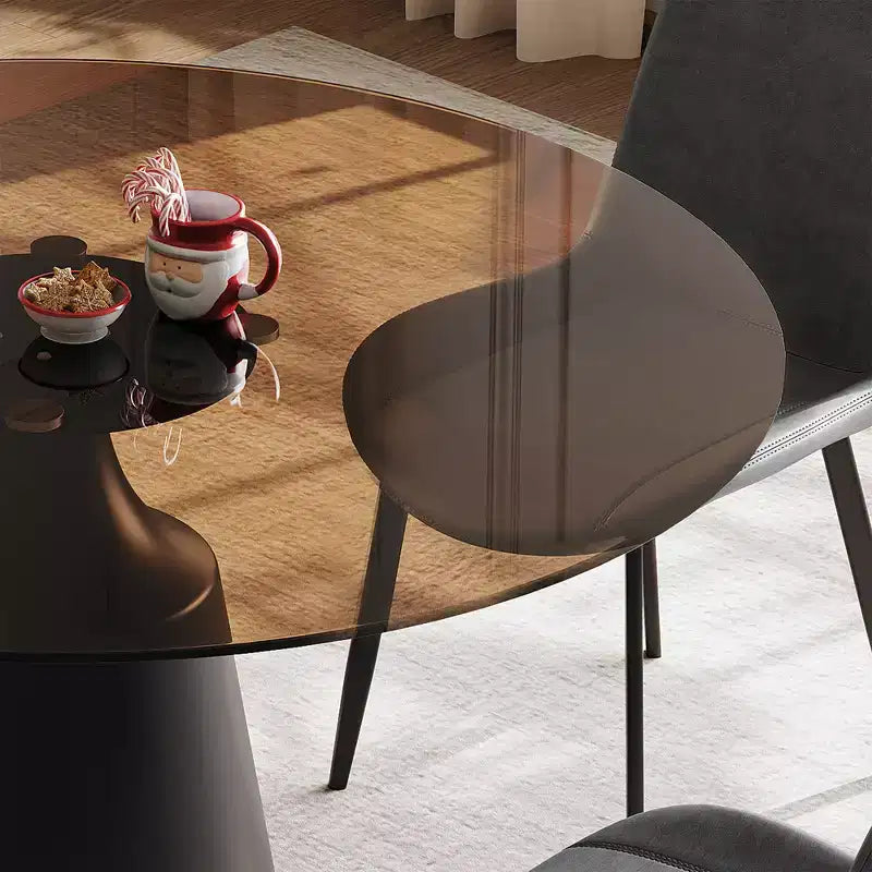 GDFStudio Yara Tavolo da Pranzo Rotondo Moderno di Metà Secolo con Piano in Vetro Temperato