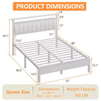 Struttura Letto Matrimoniale Queen Size Bianca con Luci LED, Stazione di Ricarica, Ecopelle Imbottita, Testiera con Mensola Contenitore, Piattaforma, Nessuna Necessità di Rete, Moderna