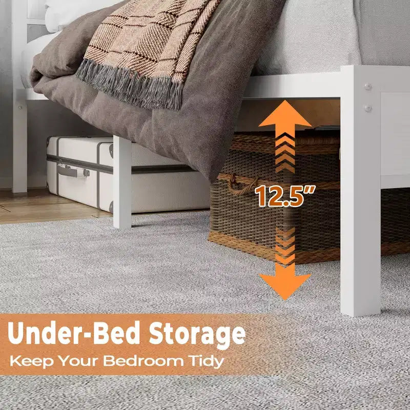 Struttura Letto Matrimoniale Queen Size Bianca con Luci LED, Stazione di Ricarica, Ecopelle Imbottita, Testiera con Mensola Contenitore, Piattaforma, Nessuna Necessità di Rete, Moderna