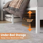 Struttura Letto Matrimoniale Queen Size Bianca con Luci LED, Stazione di Ricarica, Ecopelle Imbottita, Testiera con Mensola Contenitore, Piattaforma, Nessuna Necessità di Rete, Moderna