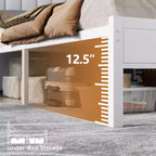 Struttura Letto Matrimoniale Queen Size Bianca con Luci LED, Stazione di Ricarica, Ecopelle Imbottita, Testiera con Mensola Contenitore, Piattaforma, Nessuna Necessità di Rete, Moderna