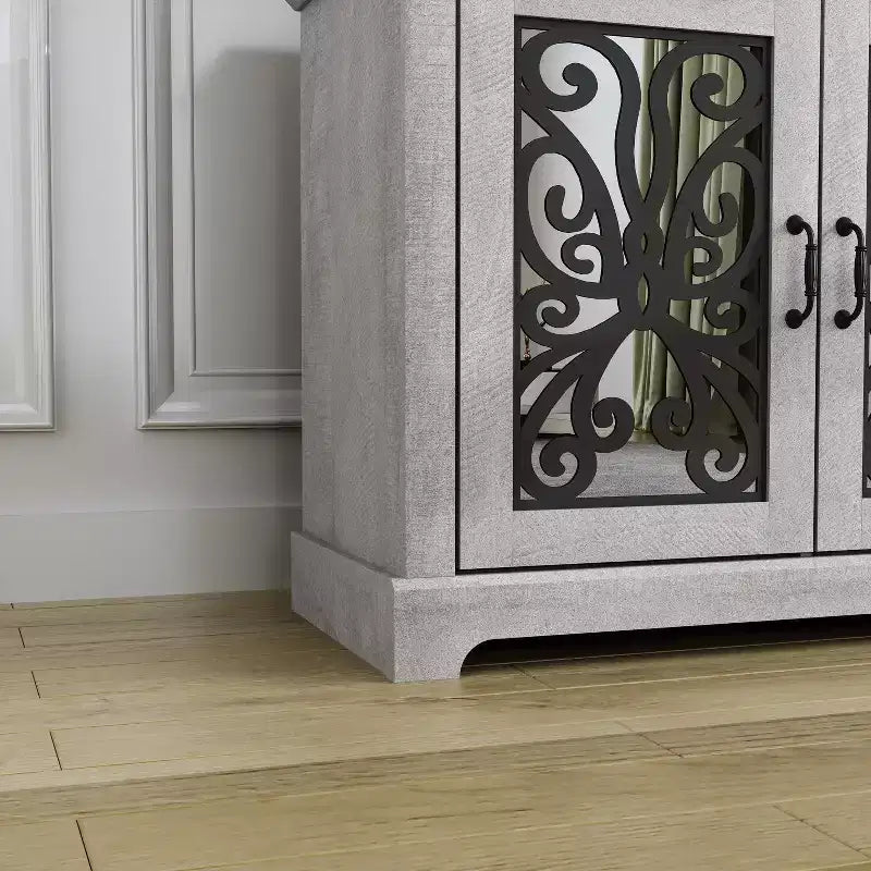 GALANO Porta TV tradizionale con ante a specchio e ripiani regolabili 68,2 L x 17,2 P x 29,3 H