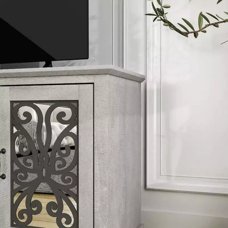 GALANO Porta TV tradizionale con ante a specchio e ripiani regolabili 68,2 L x 17,2 P x 29,3 H
