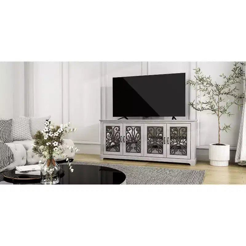 GALANO Porta TV tradizionale con ante a specchio e ripiani regolabili 68,2 L x 17,2 P x 29,3 H