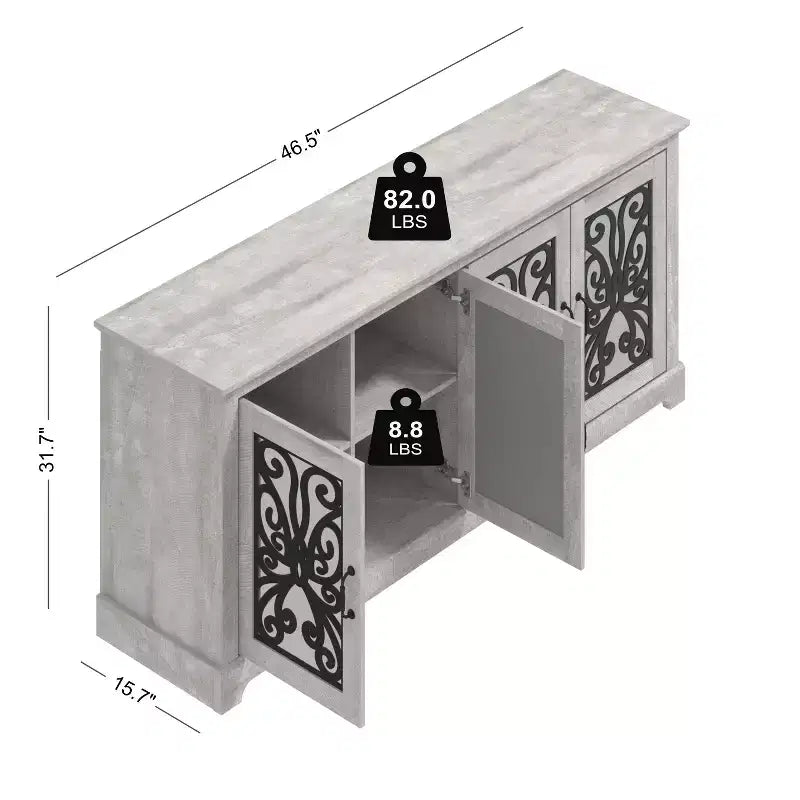 GALANO Porta TV tradizionale con ante a specchio e ripiani regolabili 68,2 L x 17,2 P x 29,3 H