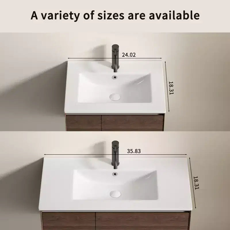 Lavabo da bagno JVNOXK 24 pollici, lavabo da bagno in ceramica con foro troppopieno, senza scarico, comodo per riporre oggetti personali, bianco brillante