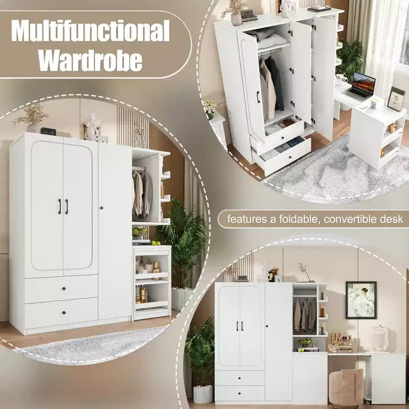 Armadio multifunzionale in legno GDFStudio Phyllis con scrivania trasformabile
