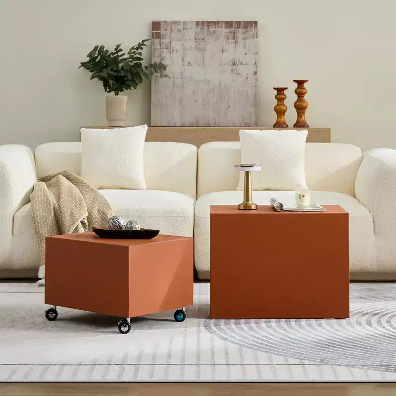 GDFStudio Verdan Set di 2 Tavolini da Accento Rettangolari Moderni in Pelle Selletta e Legno