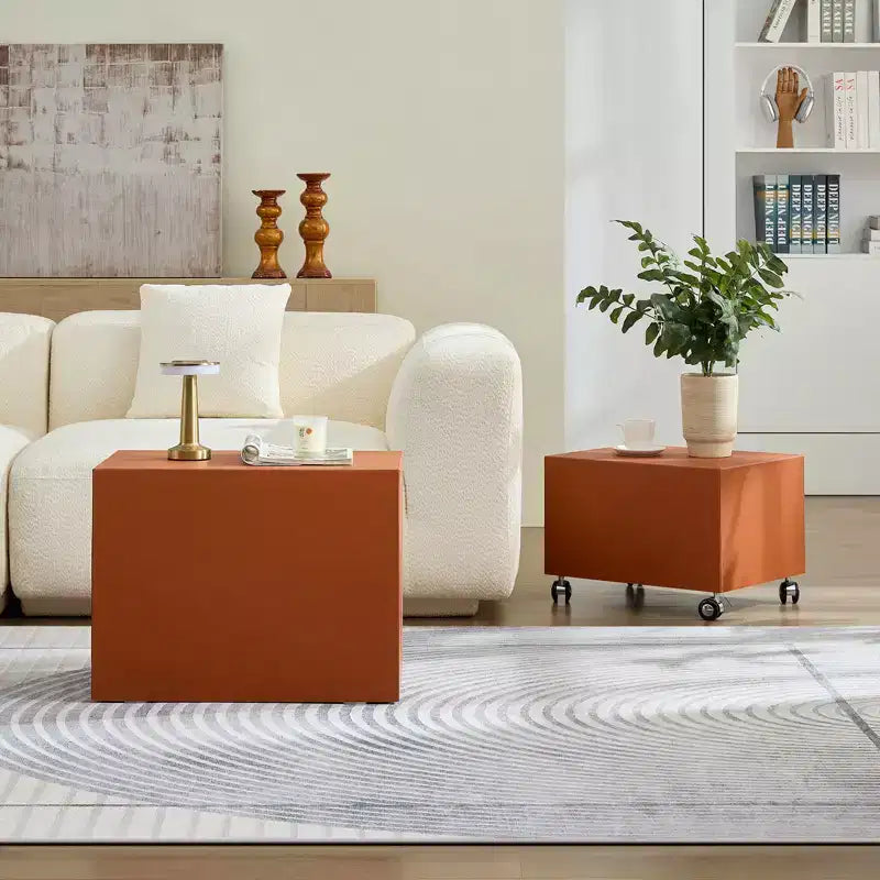 GDFStudio Verdan Set di 2 Tavolini da Accento Rettangolari Moderni in Pelle Selletta e Legno