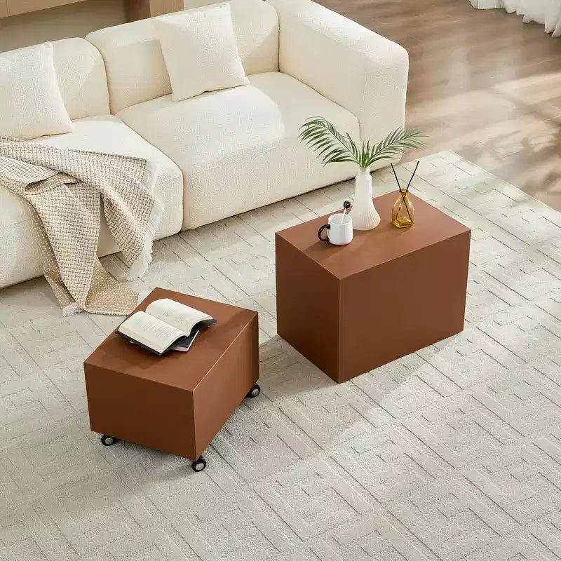 GDFStudio Verdan Set di 2 Tavolini da Accento Rettangolari Moderni in Pelle Selletta e Legno