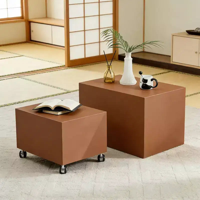 GDFStudio Verdan Set di 2 Tavolini da Accento Rettangolari Moderni in Pelle Selletta e Legno