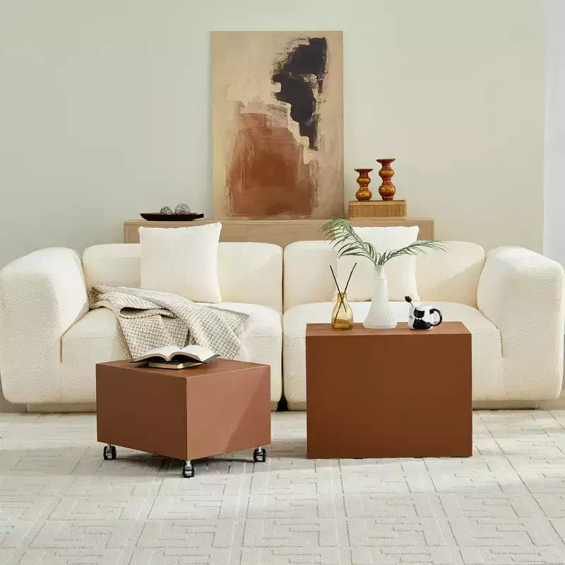GDFStudio Verdan Set di 2 Tavolini da Accento Rettangolari Moderni in Pelle Selletta e Legno